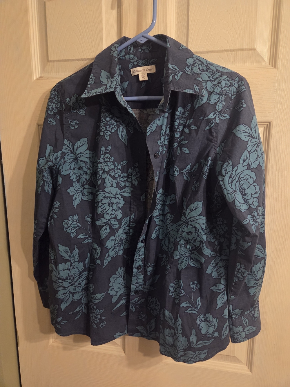 Collared Floral Button-Up Shirt - Teal on Black